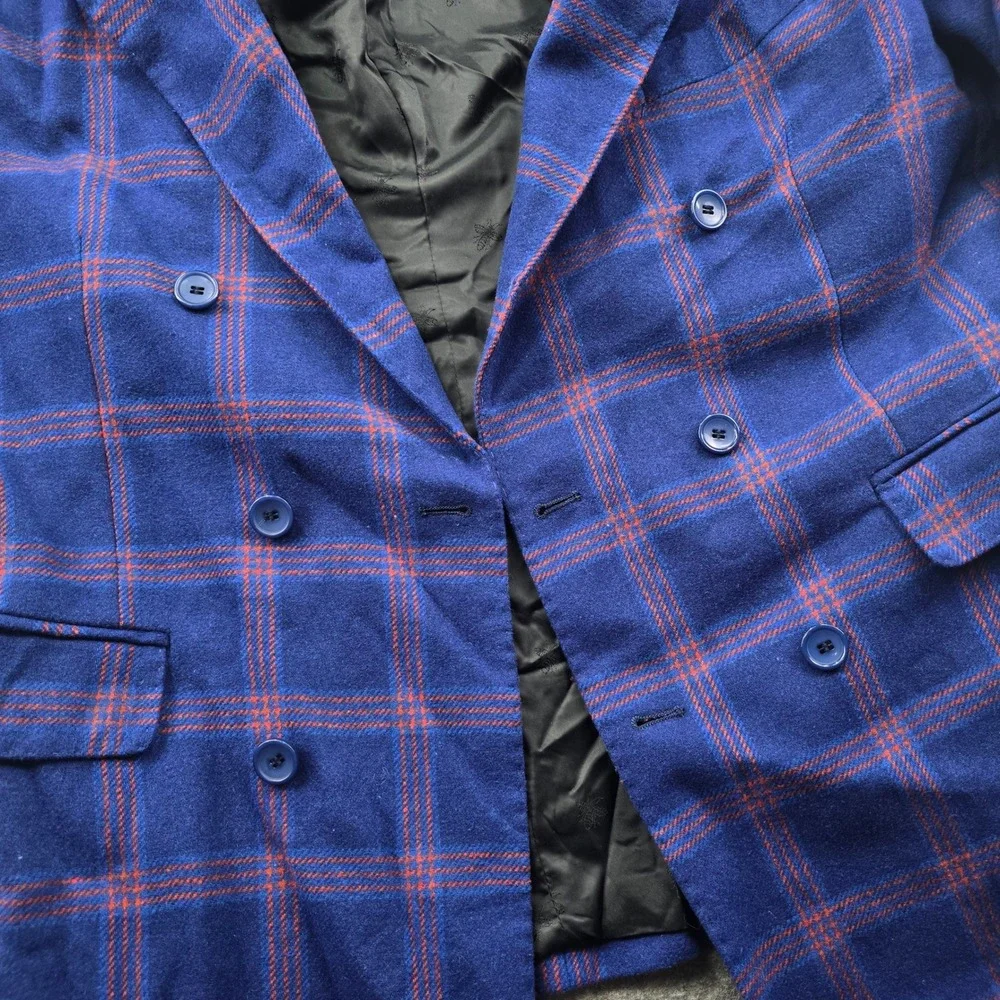 Devil's Advocate Suit Mens 44 Blue Red Plaid Double Breasted Wool Blend 36x32